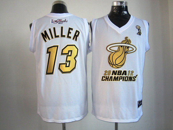 NBA Miami Heat 13 Mike Miller 2012 NBA Finals Champions White Golden Number Jersey